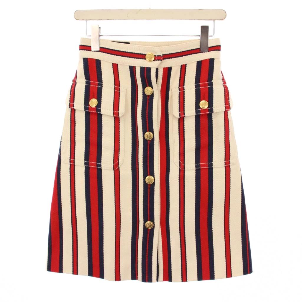 【中古】グッチ GUCCI 台形スコート ひざ丈 綿織物 GG名取り草 縞模様 38 ベージュ 519436 /KH レディース 【ベクター 古着】 251009
