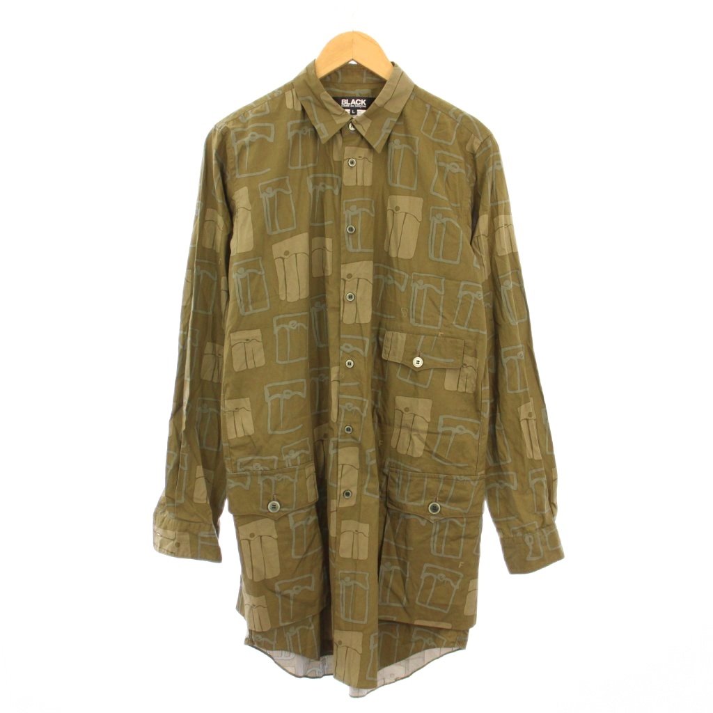 【中古】コムデギャルソンブラック COMME des GARCONS BLACK AD2020 フィリップパゴウスキ カジュアルシャツ 長袖 レギュラーカラー 総柄 L カーキ /BB メンズ 【ベクトル 古着】 251009
