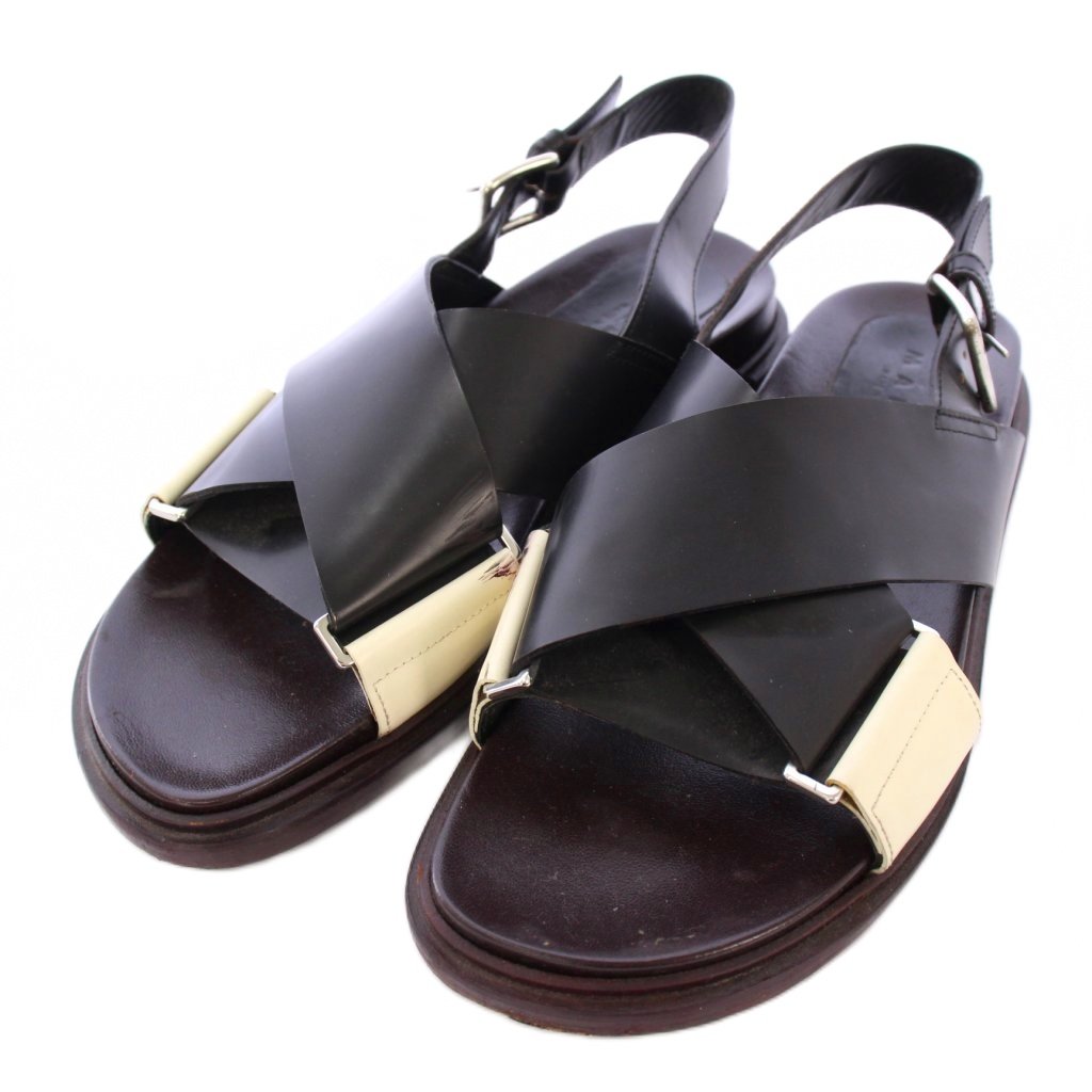 【中古】マルニ MARNI FUSSBETT サンダル レザー ストラップ ベルト 40 黒 茶 /TK レディース 【ベクトル 古着】 251010