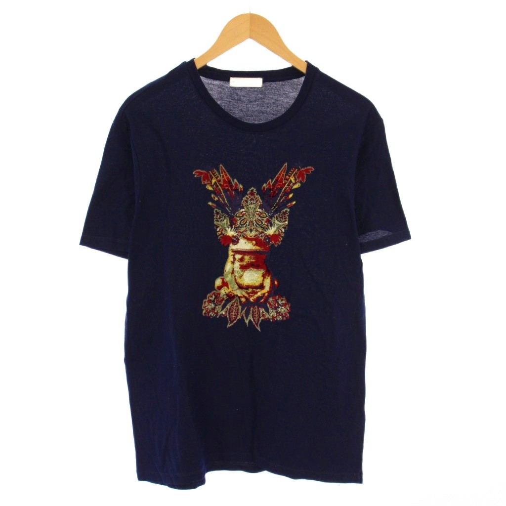 【中古】エトロ ETRO Tシャツ 半袖 クルーネック ストレッチ かえるモチーフ カエルモチーフ M 紺 ネイビー /BB メンズ 【ベクトル 古着】 251011