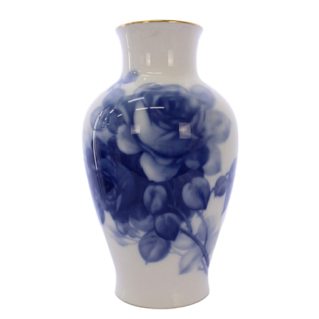 【中古】大倉陶園 花瓶 OLD OKURA ブルーローズ 陶器 花びん 花柄 バイカラー 白 ホワイト 青 ブルー 8011/20A /BB その他 【ベクトル 古着】 251023