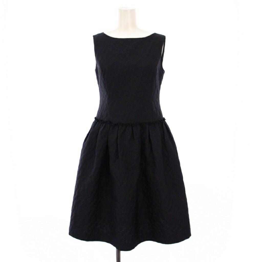 【中古】フォクシーニューヨーク FOXEY NEW YORK collection Dress Lris フレアワンピース ひざ丈 ノースリーブ ボートネック 刺繍 バイカラー 38 紺 ネイビー 黒 ブラック /BB レディース 【ベクトル 古着】 251018|ブランド古着の買取販売ベクトル