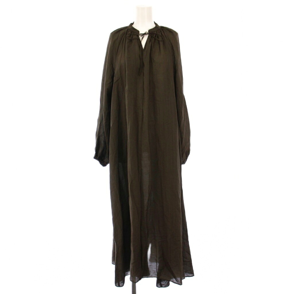 【中古】1er Arrondissement プルミエ アロンディスモン レーヨンナイロンギャザーワンピース マキシ ロング 長袖 シアー シースルー 36 カーキ B1032AFA003 /BB レディース 【ベクトル 古着】 251024