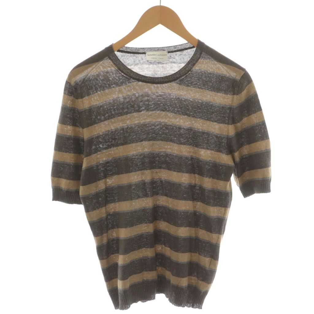 【中古】セッテフィーリカシミア Settefili Cashmere FERRARA ニット カットソー 半袖 ボーダー柄 リネン S ベージュ 茶 ブラウン SF-09-242-201 /AN58 メンズ 【ベクトル 古着】 251030