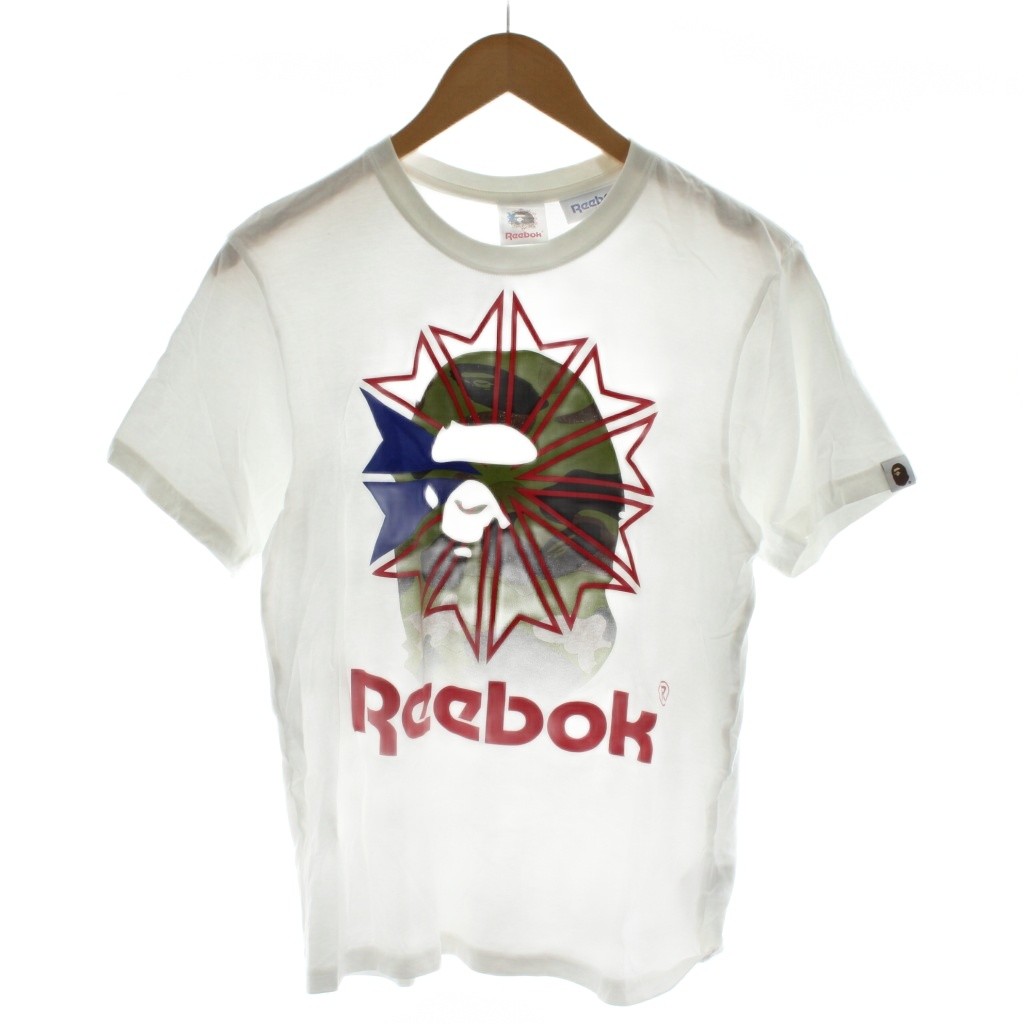 【中古】リーボック Reebok × アベイシングエイプ A BATHING APE Tシャツ カットソー ロゴ プリント 半袖 S 白 ホワイト AE3674 /AN39 メンズ 【ベクトル 古着】 251118