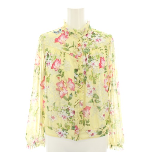 【中古】ヴィヴィアンタム VIVIENNE TAM シャツ ブラウス バンドカラー 長袖 メッシュ パワーネット フリル 花柄 38 黄 イエロー 09175310 /YT レディース 【ベクトル 古着】 251104