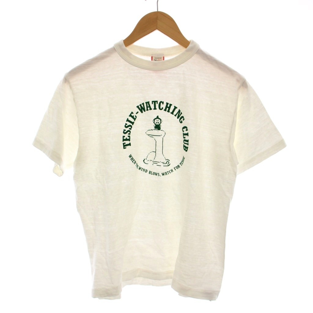 【中古】ウエアハウス WAREHOUSE Tシャツ カットソー TESSIE WATCHING CLUB プリント 半袖 M 白 ホワイト /YM メンズ 【ベクトル 古着】 251107