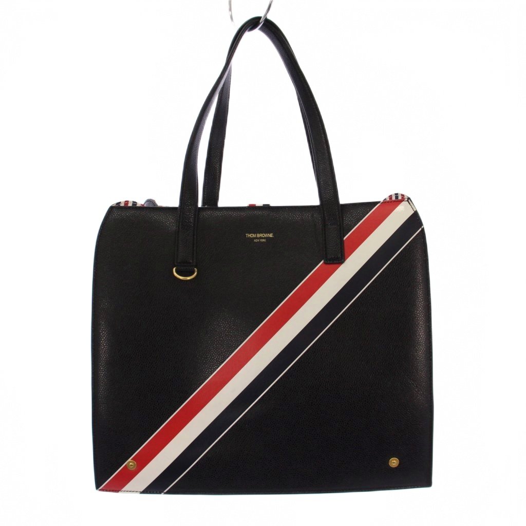 【中古】トムブラウン THOM BROWNE ペブルド ソフト トム トートバッグ ハンドバッグ レザー トリコロール 黒 /KH レディース 【ベクトル 古着】 251107