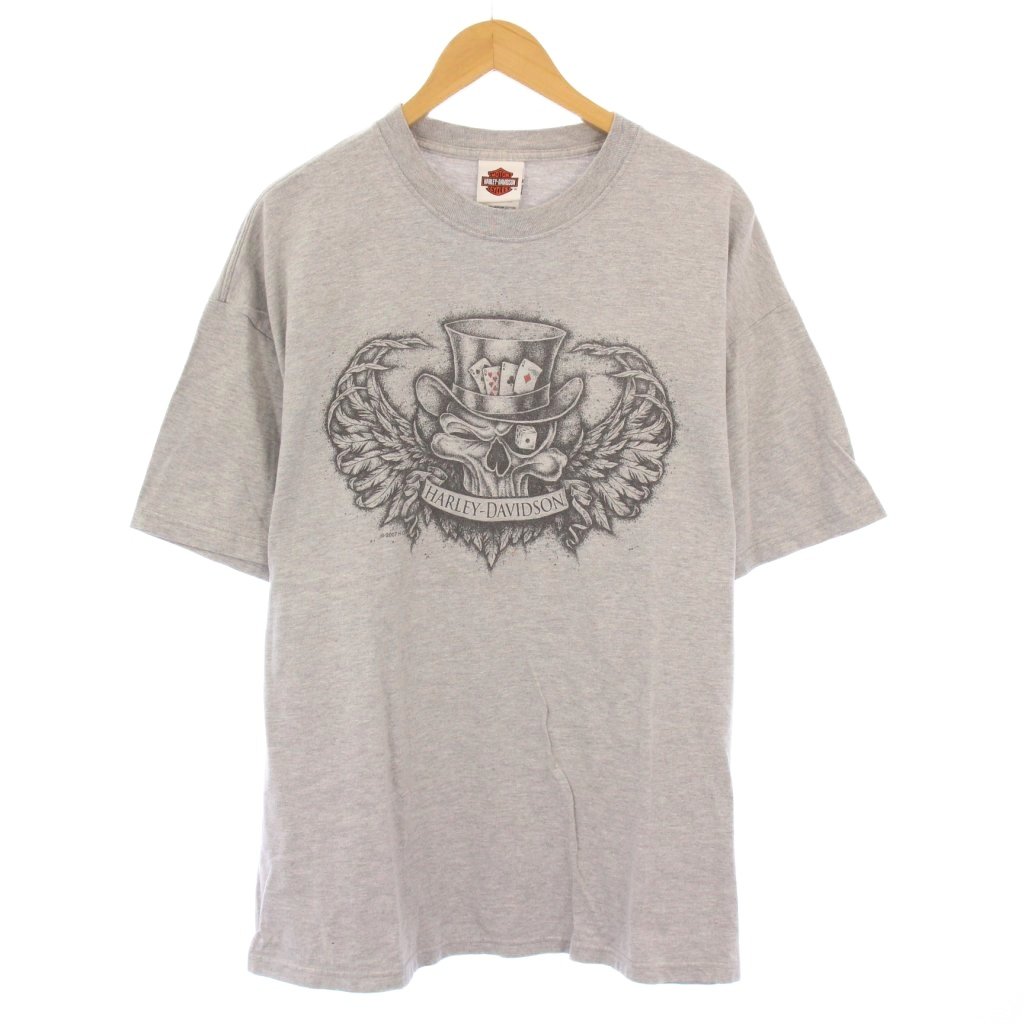 【中古】ハーレーダビッドソン HARLEY DAVIDSON Tシャツ 半袖 クルーネック ストレッチ ロゴ イラスト プリント XL グレー /BB メンズ 【ベクトル 古着】 251118