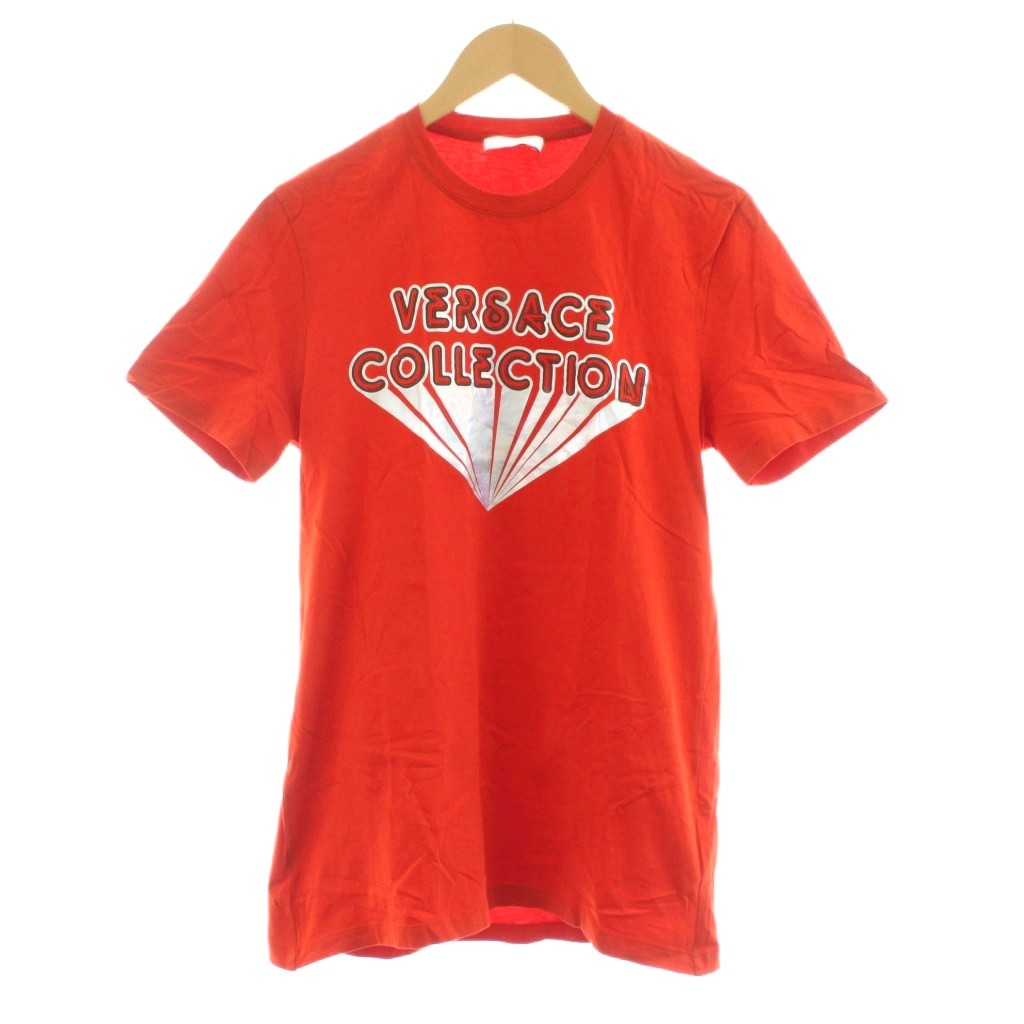 【中古】ヴェルサーチ ヴェルサーチェ VERSACE COLLECTION Tシャツ カットソー 半袖 ロゴ プリント S 赤 レッド V800883S /KU メンズ 【ベクトル 古着】 251130
