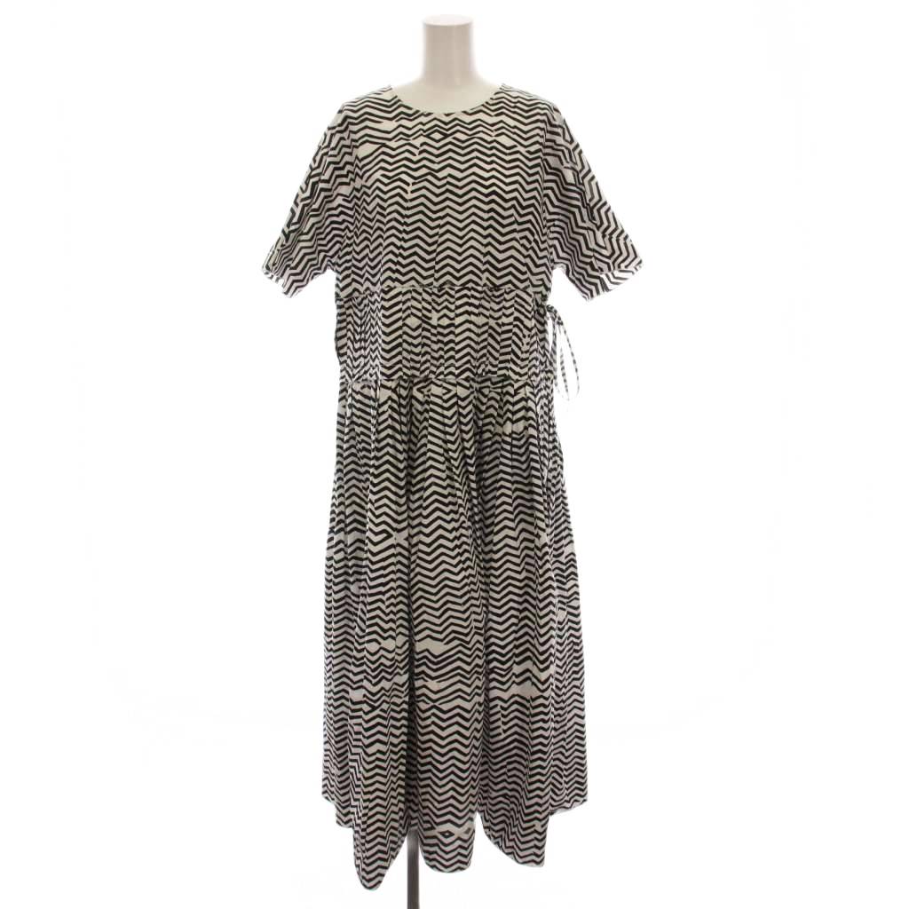 【中古】サラランツィ SARA LANZI 総柄 ワンピース ロング 半袖 S 黒 ブラック 白 ホワイト /YM レディース 【ベクトル 古着】 251117