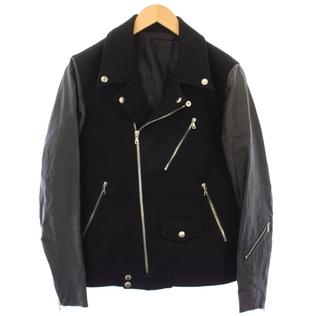 【中古】ユニフォームエクスペリメント uniform experiment 13AW ファブリックミックス ライダースブルゾン 上衣 アウター 1 黒 UE-134024 /TK メンズ 【ベクター 古着】 251128