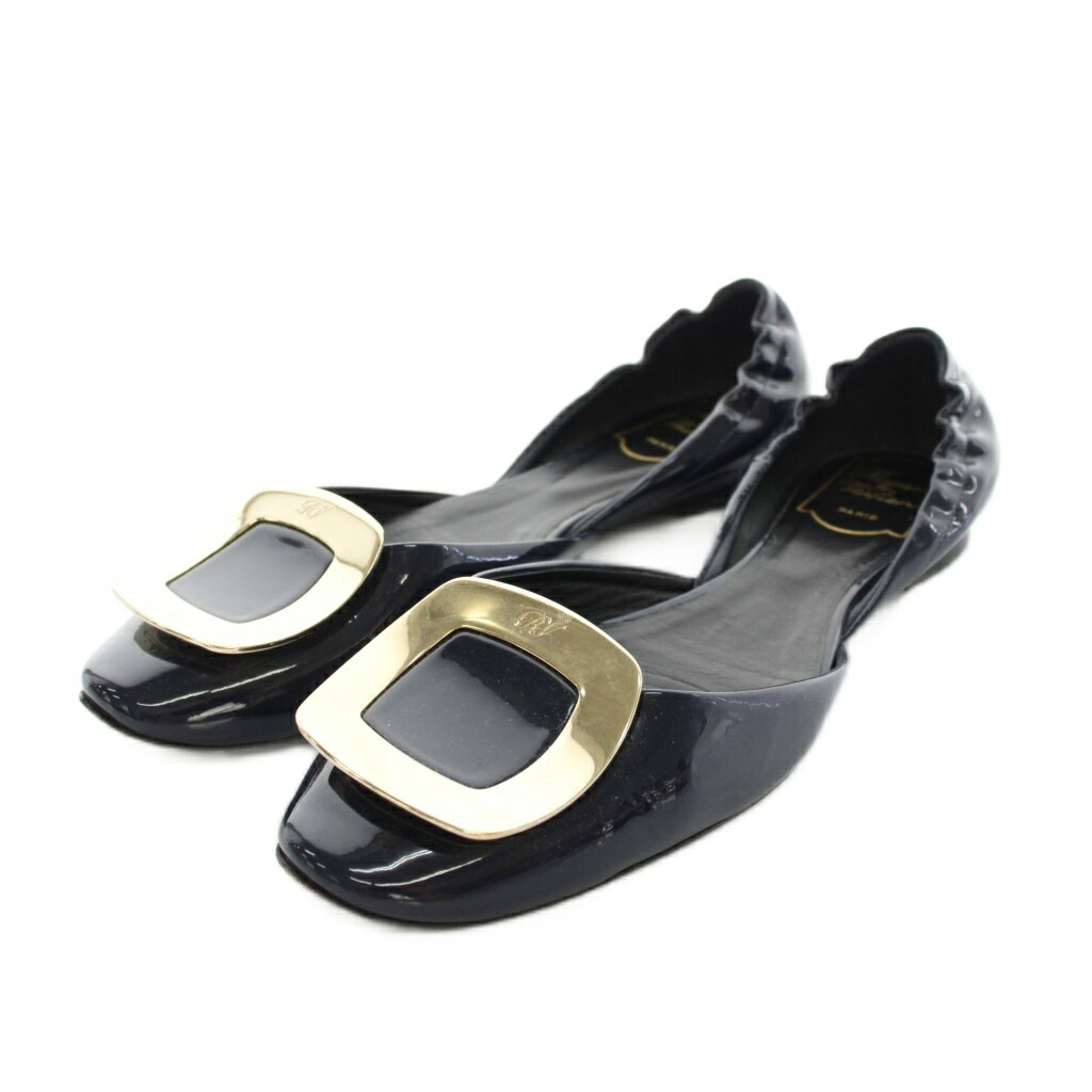 【中古】ロジェヴィヴィエ ROGER VIVIER バレリーヌガム BALLERINE GUM パンプス ラウンドトゥ ローヒール エナメル 保存箱付き 37.5 紺 ネイビー /YT レディース 【ベクトル 古着】 251125