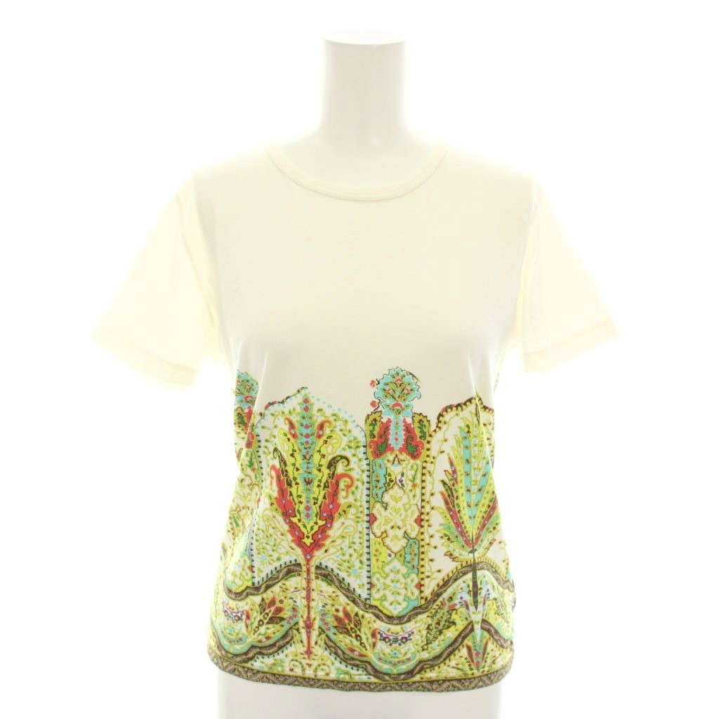 【中古】エトロ ETRO Tシャツ カットソー クルーネック 半袖 総柄 46 白 ホワイト 黄緑 イエローグリーン 061-19784-9065 /YT レディース 【ベクトル 古着】 251127