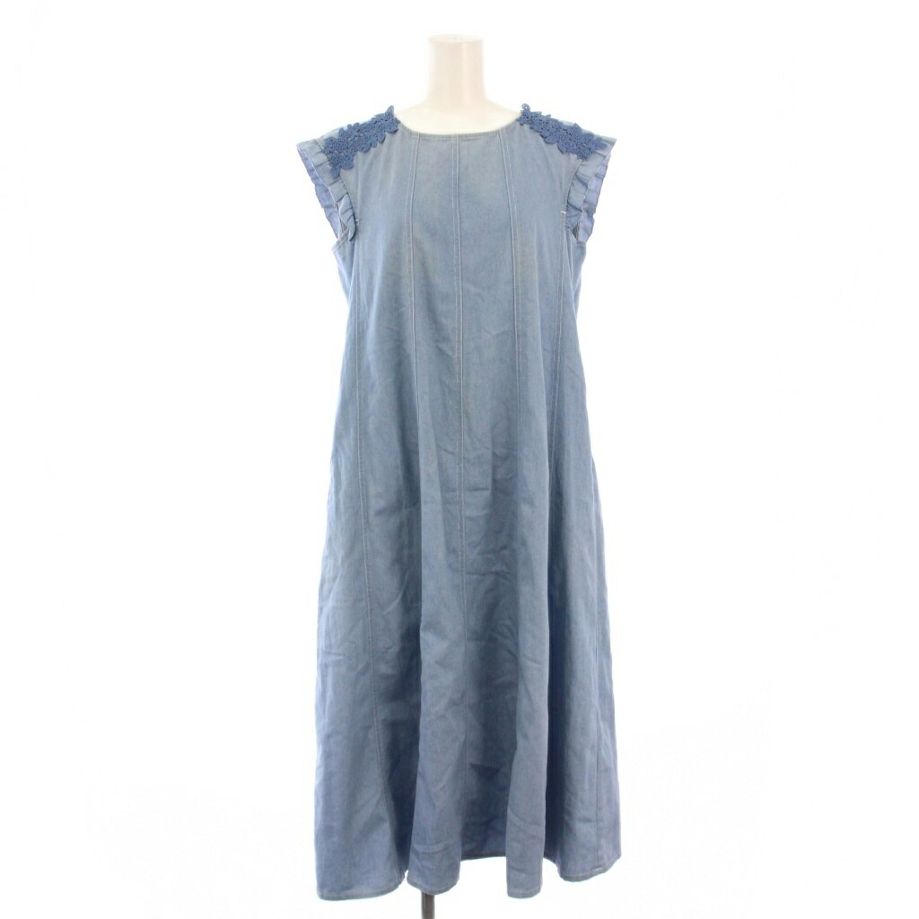 【中古】インゲボルグ INGEBORG デニムワンピース フレア ミモレ ロング ノースリーブ クルーネック レース 9 青 ブルー /BB レディース 【ベクトル 古着】 251202