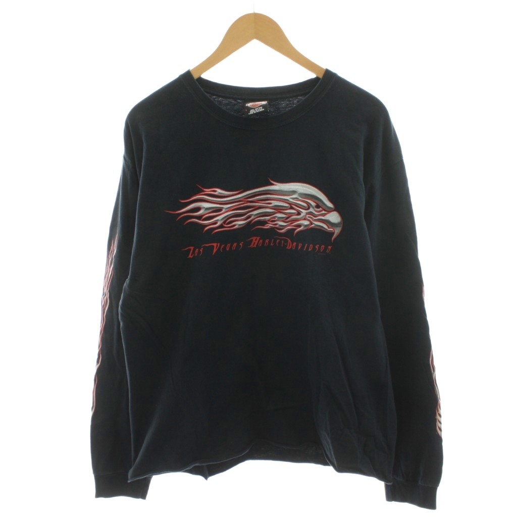 【中古】ハーレーダビッドソン HARLEY DAVIDSON Tシャツ カットソー 長袖 プリント ロゴ L 黒 ブラック /AN1 メンズ 【ベクトル 古着】 251217