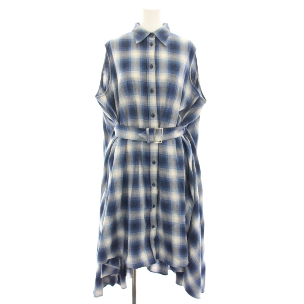 【中古】エムエムシックス メゾンマルジェラ MM6 Maison Margiela マルタンマルジェラ 17SS シャツワンピース ひざ丈 ノースリーブ チェック柄 ベルト フィッシュテール 40 青 ブルー 白 ホワイト S32CT0887 /YT レディース 【ベクトル 古着】 251212