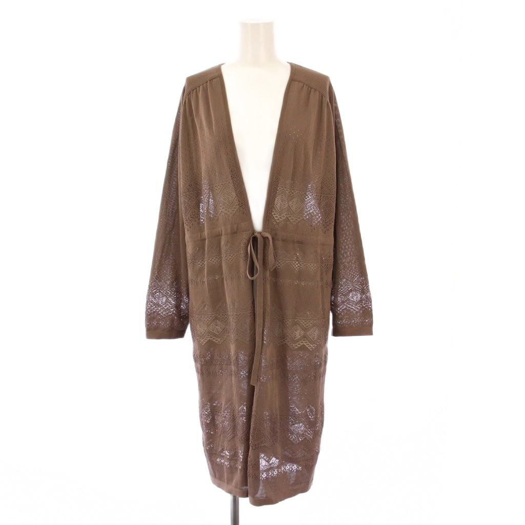 【中古】ロシャス ROCHAS ニットカーディガン 長袖 ロング丈 レース シアー シースルー 薄手 Vネック ワンカラー 13 茶 ブラウン /BB レディース 【ベクトル 古着】 251217