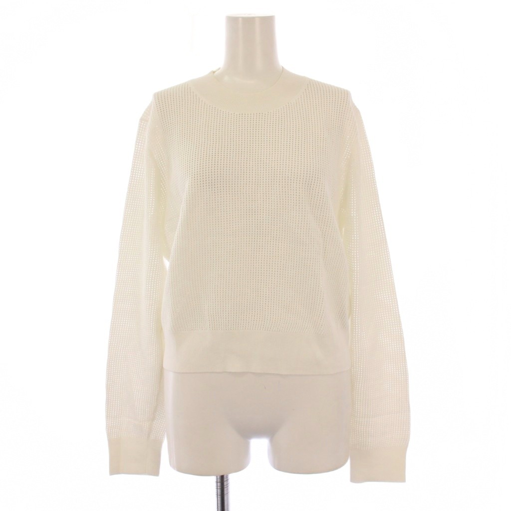【中古】セオリー Theory 24SS Wooster Crepe Knit Pointelle サマーニット 長袖 クルーネック ストレッチ メッシュ ワンカラー ショート丈 S 白 ホワイト 01-4201702 /BB レディース 【ベクトル 古着】 251217