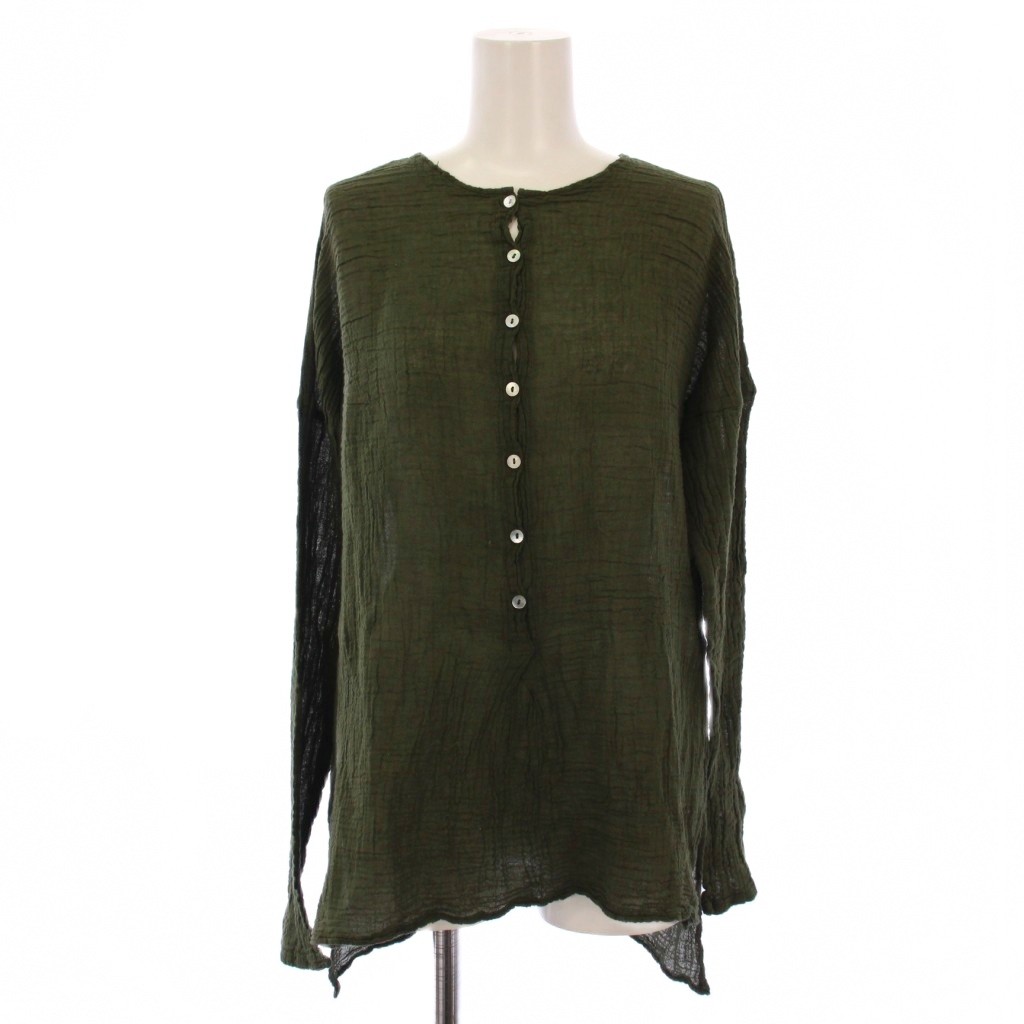 【中古】プラージュ Plage LES ATELIERS FRANCAIS DE CONFECTION 22SS 別注 HENLY NECK L/SL シャツ ブラウス 長袖 ヘンリーネック シアー シースルー F カーキ 22-051-923-0011-1-0 /BM レディース 【ベクトル 古着】 251218