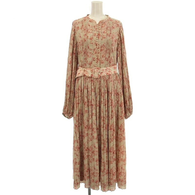 【中古】エステラケー Estella.K 花柄 ワンピース プリーツ 長袖 F ベージュ ピンク /☆G レディース 【ベクトル 古着】 251218
