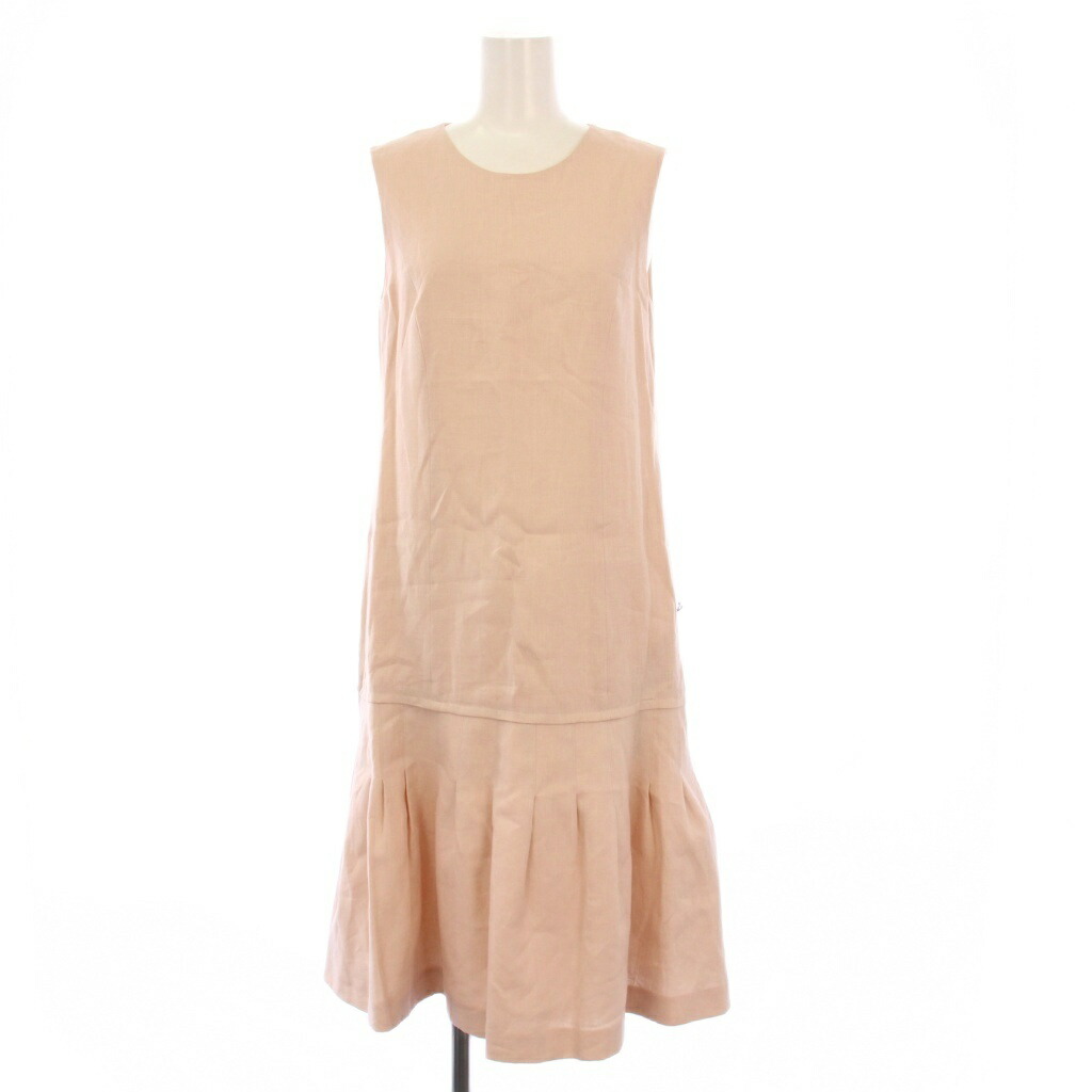 【中古】フォクシー FOXEY DROPPED WAIST PINTUCK DRESS ノースリーブ衣装 ロング リネン 38 サクラ色ベージュ 37925 /KH レディース 【ベクター 古着】 251223 レディースファッション-ワンピース