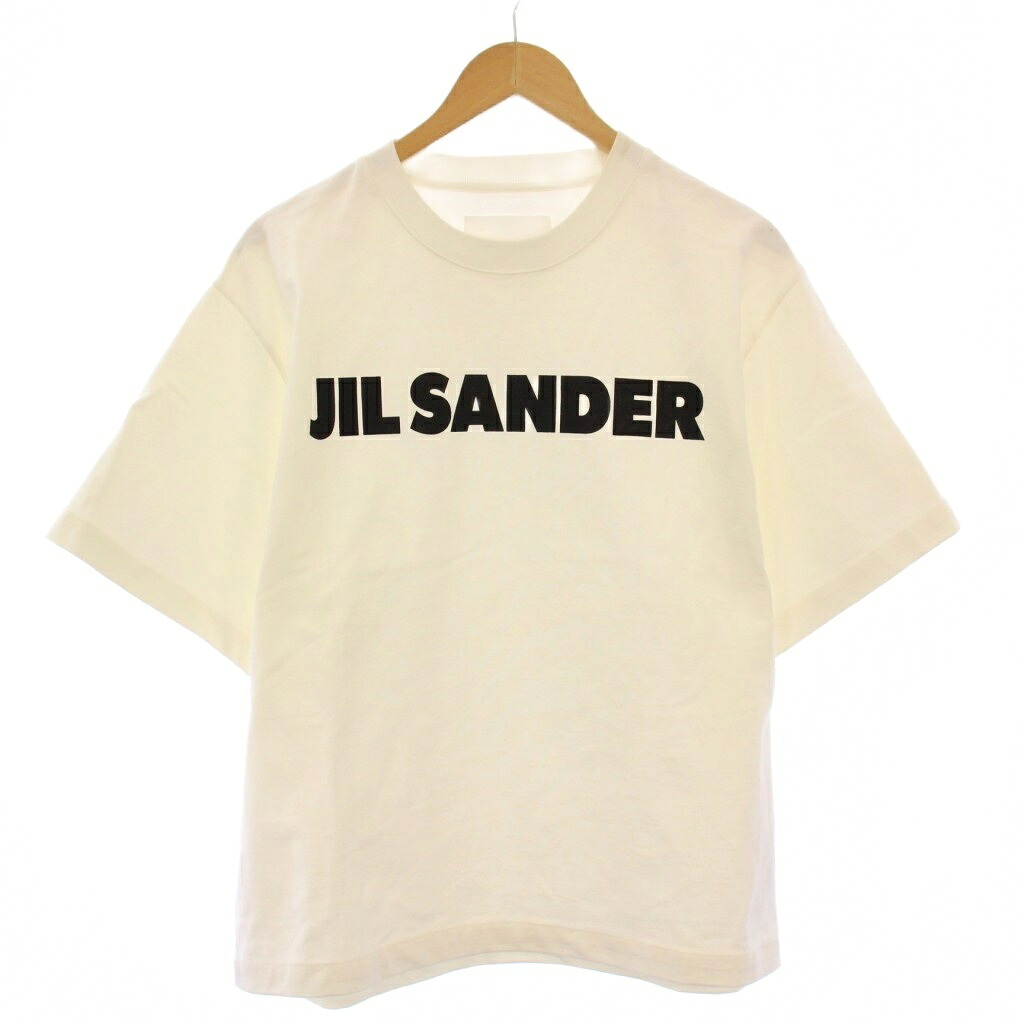 【中古】ジルサンダー JIL SANDER Tシャツ 半袖 クルーネック ショート丈 ロゴ プリント バイカラー L 白 ホワイト 黒 ブラック J02GC0001 J45047 /BB レディース 【ベクトル 古着】 260105