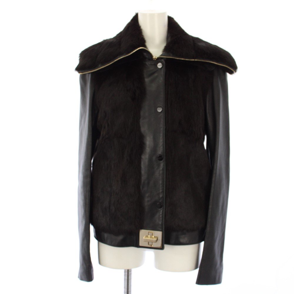 【中古】ジバンシィ GIVENCHY ラビットファージャケット レザー切替 アウター 38 黒 /KH レディース 【ベクトル 古着】 260110