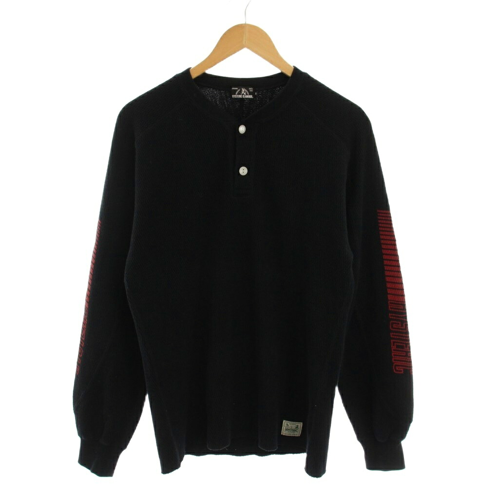 【中古】ヒステリックグラマー HYSTERIC GLAMOUR ヘンリーネック カットソー Tシャツ 長袖 S 黒 ブラック 袖プリント 02181CS06 /YM メンズ 【ベクトル 古着】 260107
