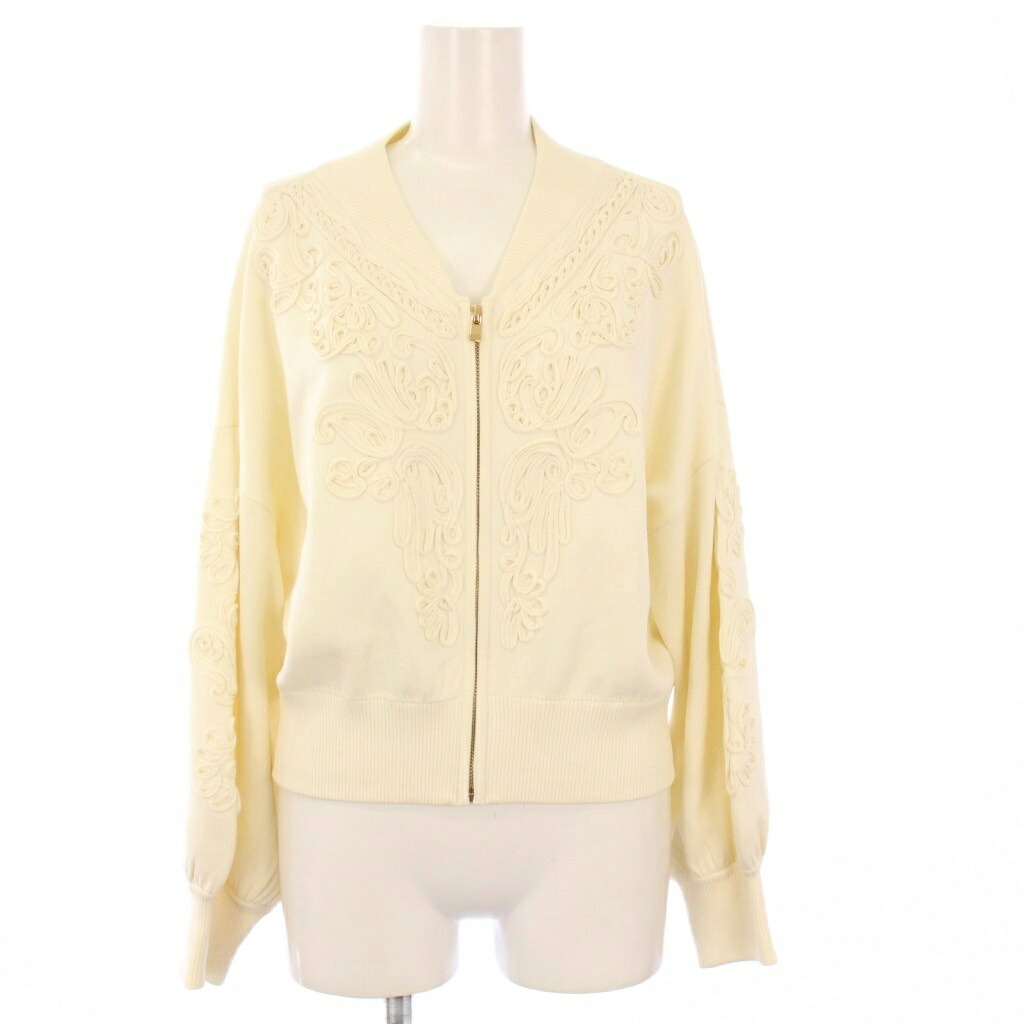 【中古】グレースコンチネンタル GRACE CONTINENTAL 22AW 吊りひも刺しゅう編み物ジレー 長袖 ジップアップ 36 白 0122353037 /KH レディース 【ベクター 古着】 260108
