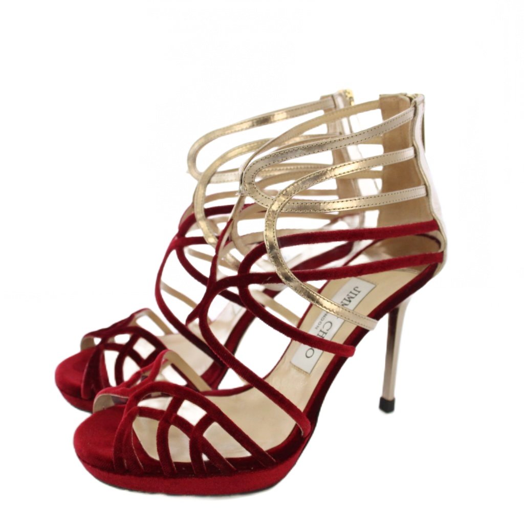 【中古】ジミーチュウ JIMMY CHOO パンプス ハイヒール 天鵞絨 なめし革 35.5 ベージュ 赤 /KH レディース 【ベクター 古着】 260110