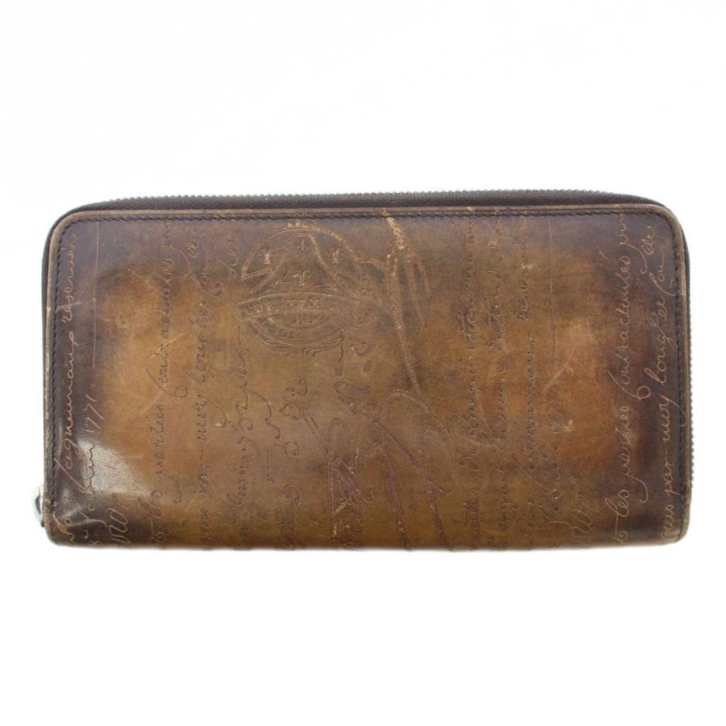 【中古】ベルルッティ Berluti イタウバ カリグラフィー 長財布 ロングウォレット ラウンドファスナー レザー 総柄 茶 ブラウン /BB メンズ 【ベクトル 古着】 260109 24,300円