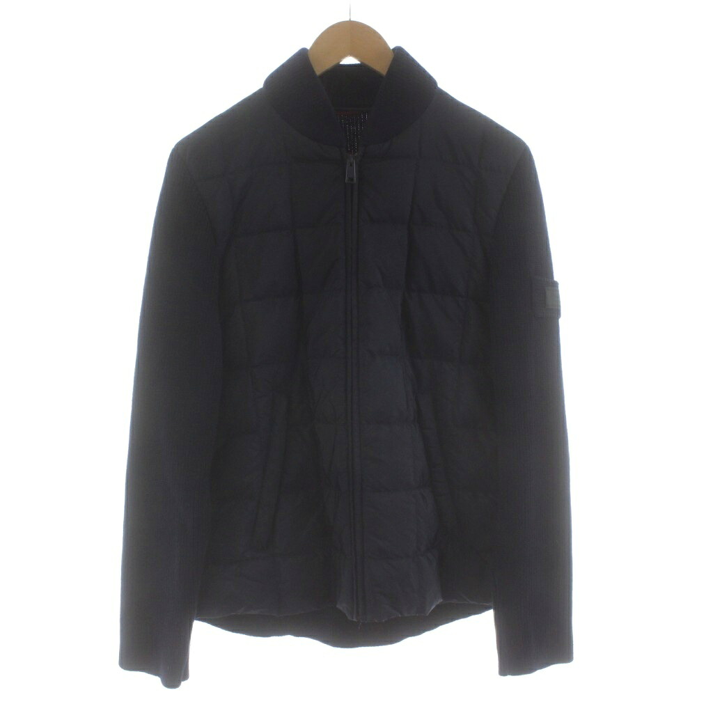【中古】プラダ PRADA ダウンジャケット ブルゾン ニット切替 ナイロン ジップアップ 44 紺 ネイビー SGN770 /KU メンズ 【ベクトル 古着】 260114｜ブランド古着の買取販売ベクトル