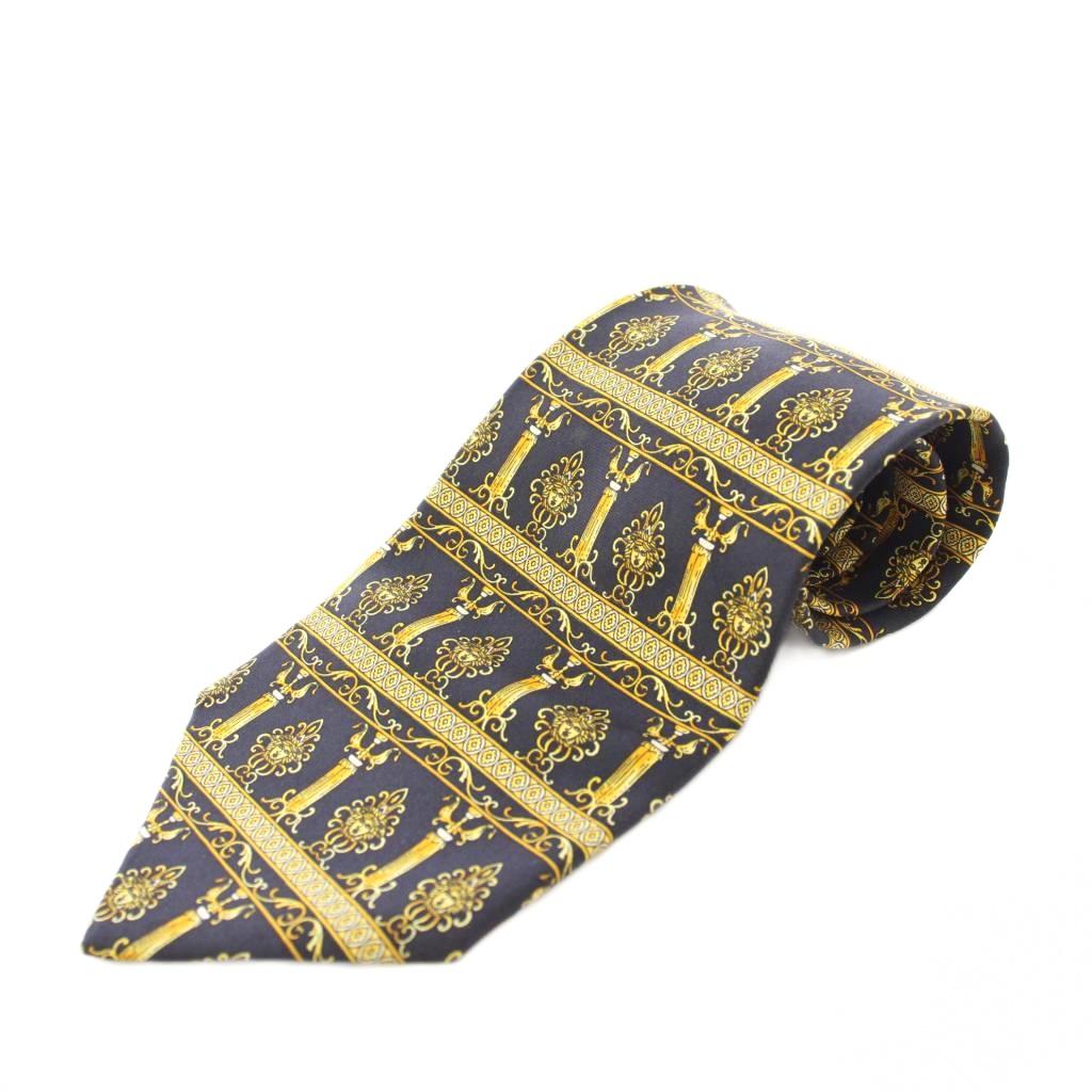 【中古】ジャンニヴェルサーチ ヴェルサーチェ GIANNI VERSACE ネクタイ レギュラーカラー 総柄 シルク 黄色 イエロー 黒 ブラック /BB メンズ 【ベクトル 古着】 260128