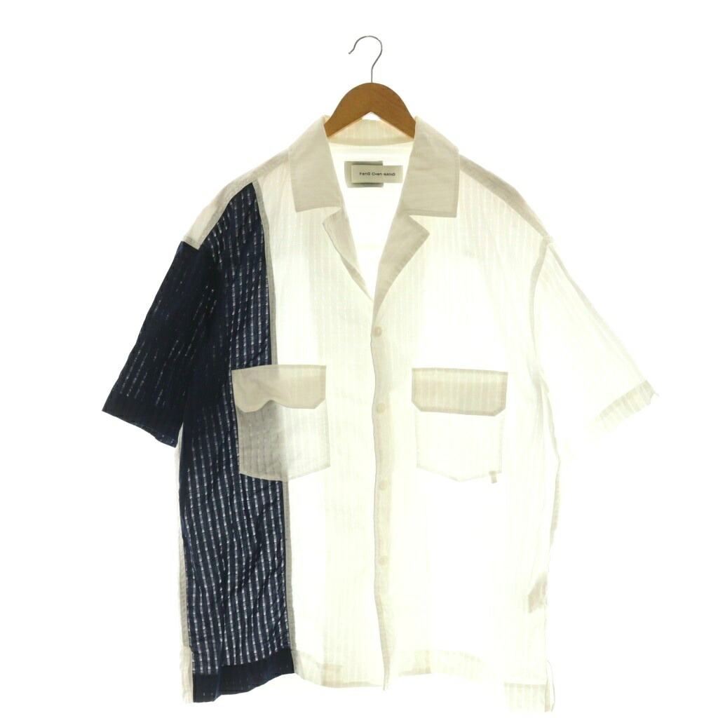 【中古】フェン チェン ワン Feng Chen Wang 22SS ブロックシャツ バイカラーM 白 紺 FS13SHI805 /CX メンズ 【ベクトル 古着】 260128