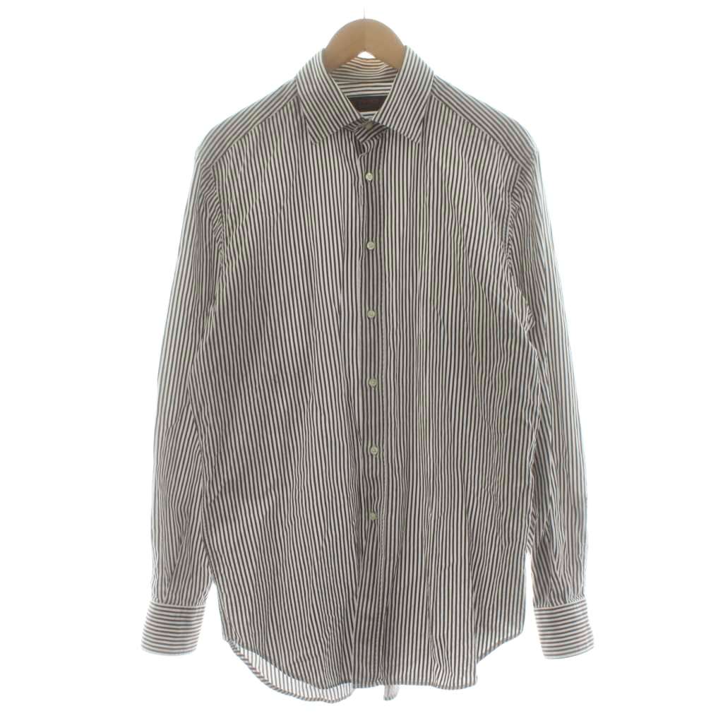 【中古】エトロ ETRO カジュアルシャツ 長袖 ストライプ柄 コットン 42 茶 ブラウン 白 ホワイト /KU メンズ 【ベクトル 古着】 260126|ブランド古着の買取販売ベクトル