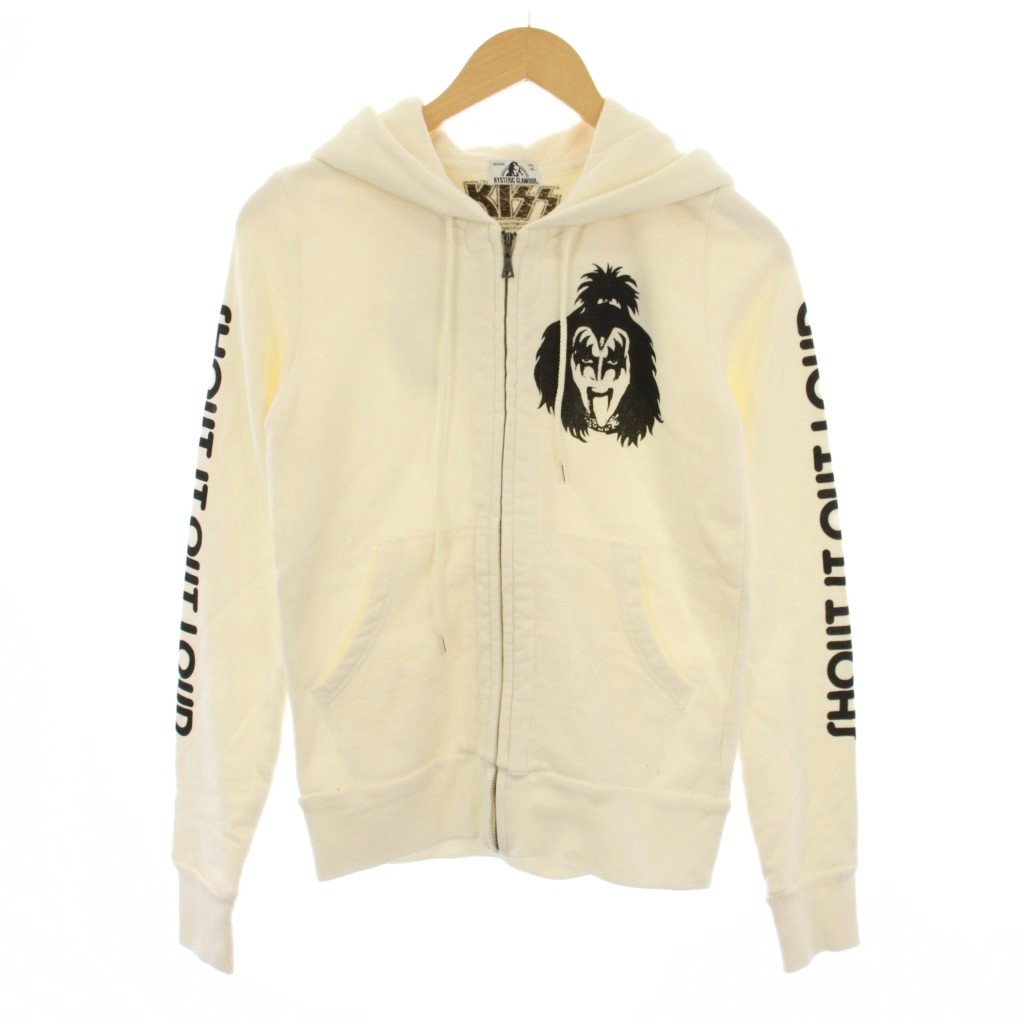 【中古】ヒステリックグラマー HYSTERIC GLAMOUR × KISS ジップアップパーカー ジャケット ロゴ プリント F 白 0161CF03 /BM レディース 【ベクトル 古着】 260128