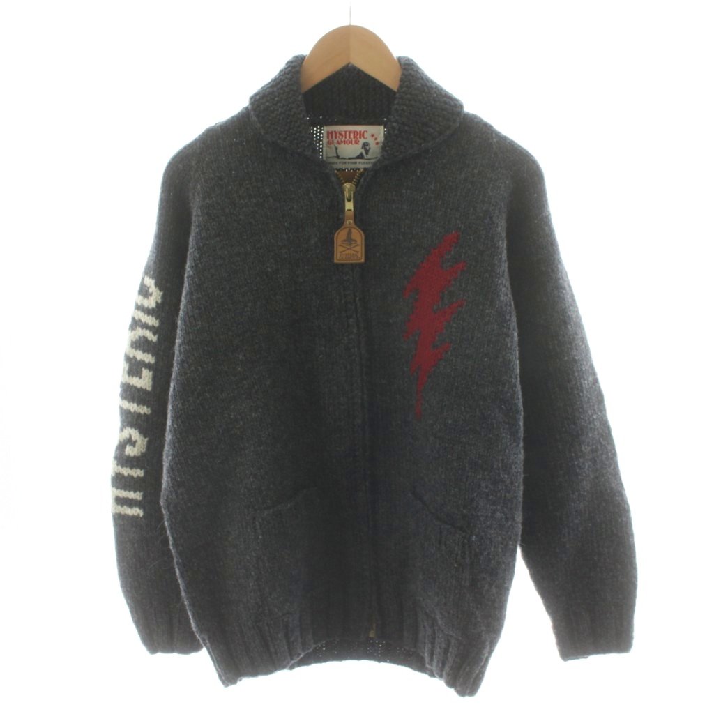 【中古】ヒステリックグラマー HYSTERIC GLAMOUR × カナディアンセーター CANADIANSWEATER ニットジャケット ジップアップ ウール L グレー 02193ND04 /AN34 メンズ 【ベクトル 古着】 260202
