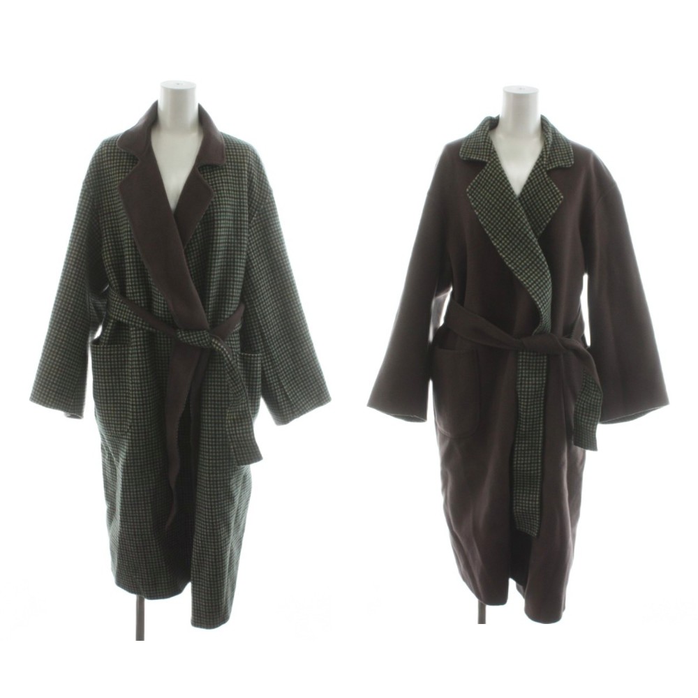 【中古】6 ROKU BEAUTY\u0026YOUTH B\u0026Y ロク もの言う花アンド青少年 リバー厚地の外套 ロング丈 リヴァーシブル 照合のしるし柄 アウター 34 茶 赤銅色 緑 緑であること 86251040141 /AN16 レディース 【ベクター 古着】 260202