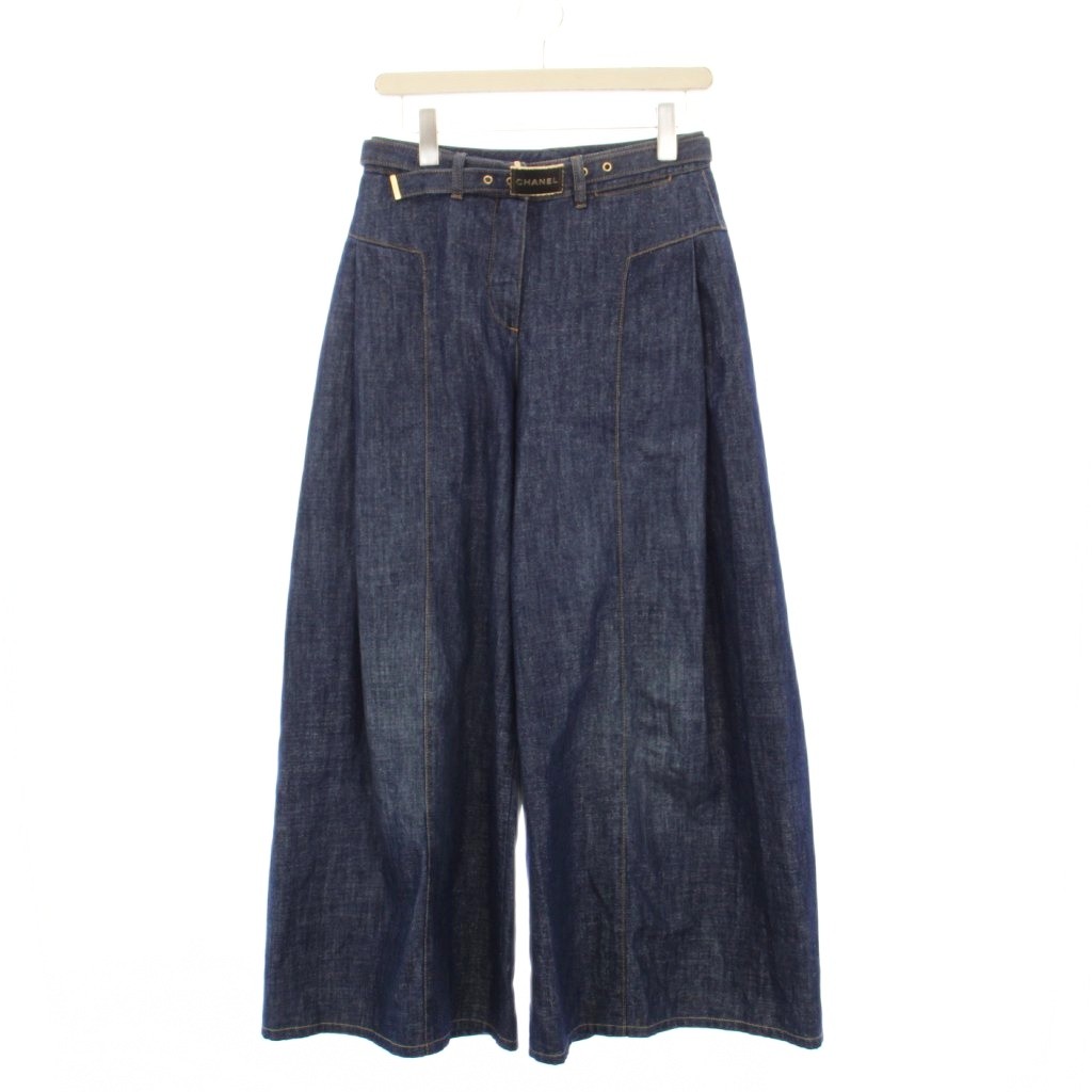 【中古】シャネル CHANEL 23年製 ロゴ バックル デニムパンツ ジーンズ ワイド 36 青 P74945V66449 /KH レディース 【ベクトル 古着】 260203|ブランド古着の買取販売ベクトル