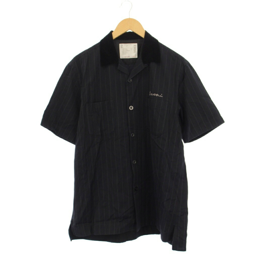 【中古】サカイ sacai 23AW CHALK STRIPE SHIRT オープンカラーシャツ 半袖 ストライプ 1 黒 23-03043M /KH メンズ 【ベクトル 古着】 260210