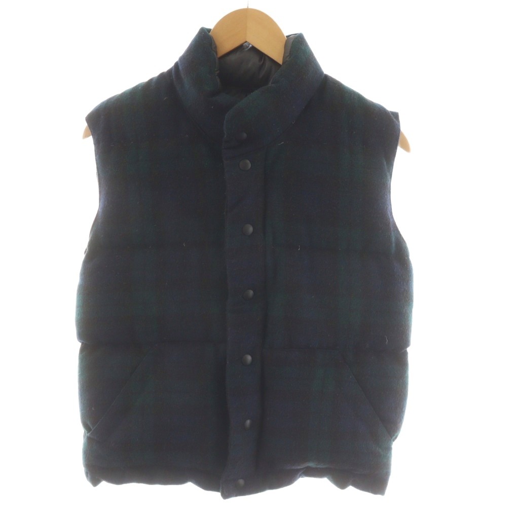 【中古】クレセントダウンワークス Crescent Down Works ダウンベスト チェック柄 ウール XXS 緑 グリーン 紺 ネイビー /AN64 レディース 【ベクトル 古着】 260213