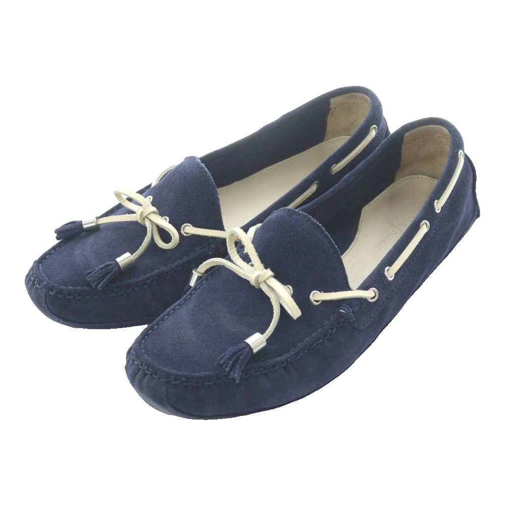 【中古】コールハーン COLE HAAN ローファー モカシン スエードレザー 本革 8B 25.5cm ネイビー 紐飾り タッセル モカシン縫い /RI ■OS メンズ 【ベクトル 古着】 260210
