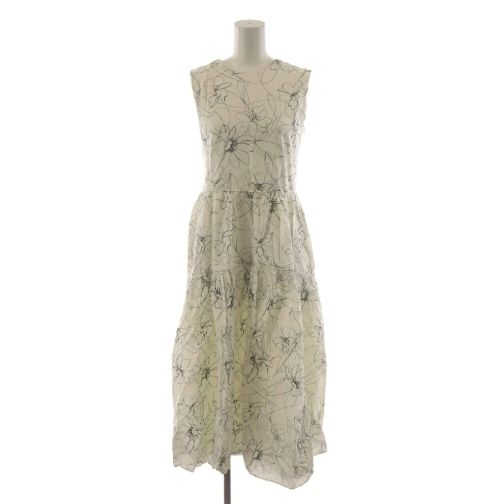 【中古】ミラオーウェン Mila Owen 24SS 後ろリボンノースリティアードワンピース ロング 花柄 ノースリーブ 0 白 ホワイト 09WF0242141 /AN22 レディース 【ベクトル 古着】 260210