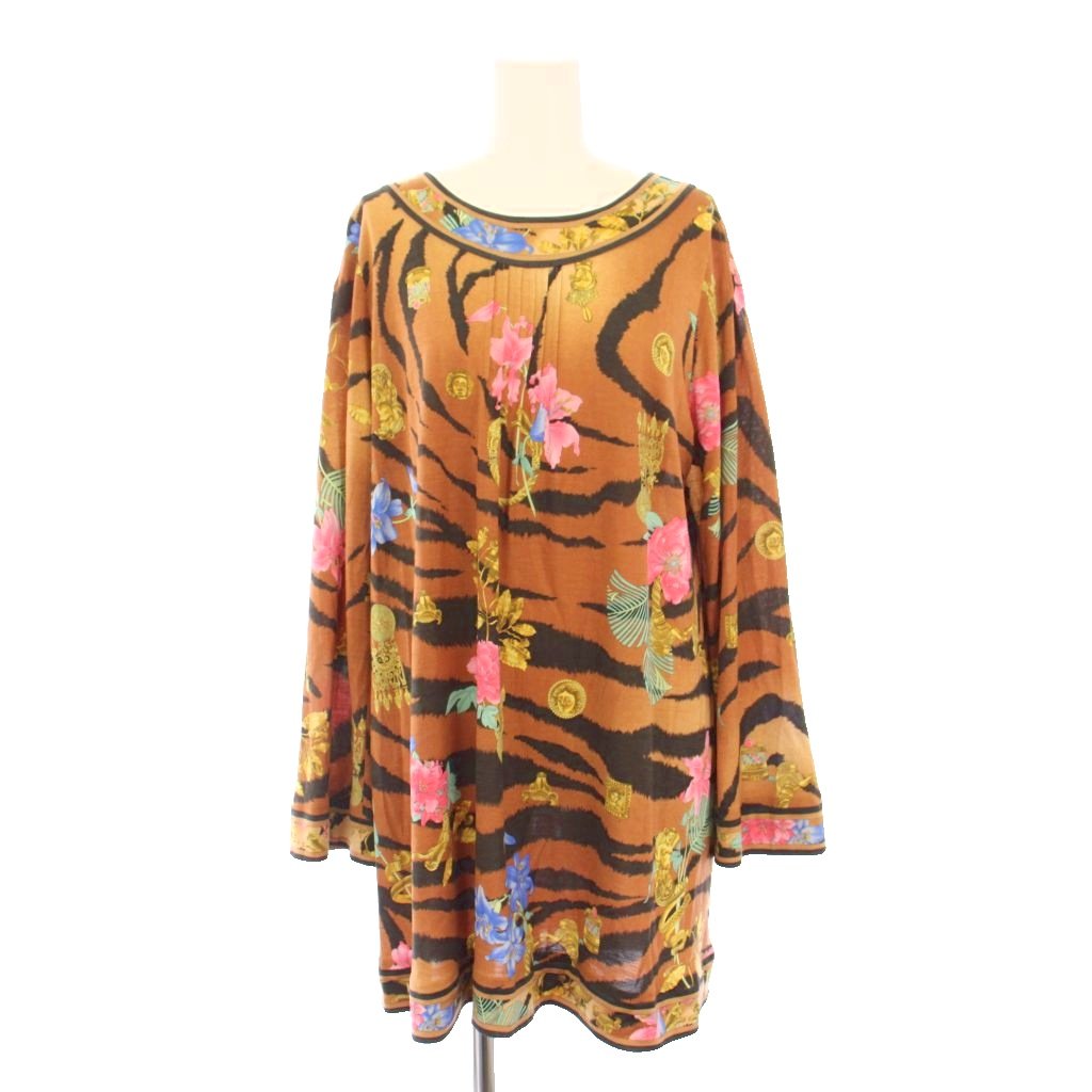 【中古】レオナール LEONARD FASHION チュニック カットソー 長袖 総柄 シルク混 44 茶 0389611 /KH レディース 【ベクトル 古着】 260211