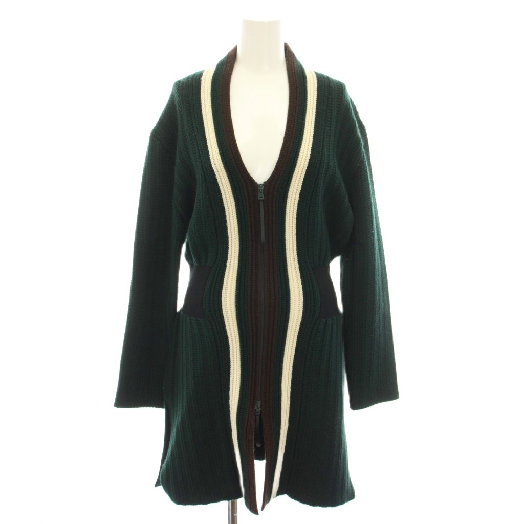 【中古】マルニ MARNI フロントジップニットカーディガン 長袖 ウエストゴム 40 緑 グリーン 茶 ブラウン P17SPMDV01Q01FW685-00V98 /YT レディース 【ベクトル 古着】 260212