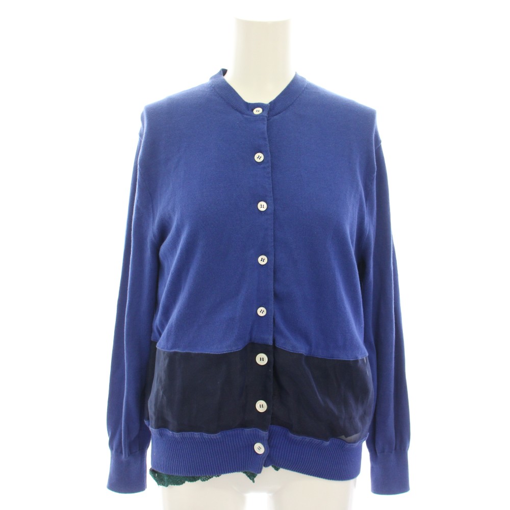 【中古】サカイラック sacai luck ニットカーディガン クルーネック 長袖 レース 2 青 ブルー 紺 ネイビー 緑 グリーン 14SSLU731 /YT レディース 【ベクトル 古着】 260212