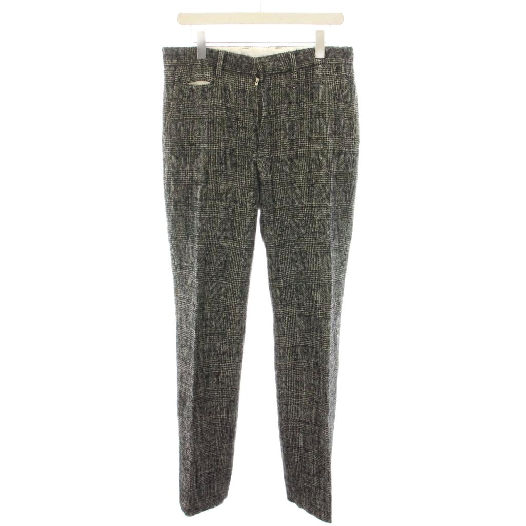 【中古】ミドリカワ Midorikawa ツイードパンツ ジップフライ グレンチェック柄 アルパカ混 麻 リネン混 絹 シルク M 黒 ブラック 白 ホワイト MID18AW-P04A /YT メンズ 【ベクトル 古着】 260217