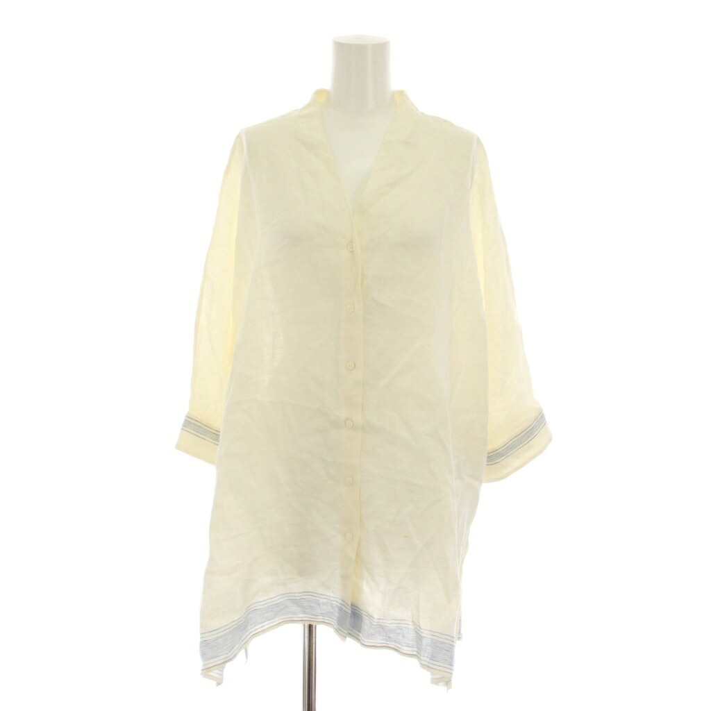 【中古】マックスマーラ ウィークエンドライン MAX MARA WEEKEND LINE シャツ ブラウス ノーカラー リネン 36 アイボリー 水色 七分袖 519101016 /YM レディース 【ベクトル 古着】 260218