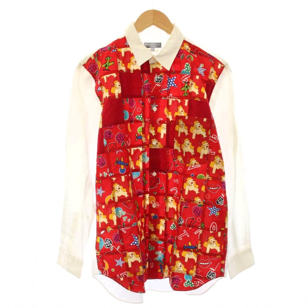 【中古】コムデギャルソンオムプリュス COMME des GARCONS HOMME PLUS AD2007 カジュアルシャツ 長袖 レギュラーカラー 切替 ウール混 SS 赤 レッド 白 ホワイト /BB メンズ 【ベクトル 古着】 260217